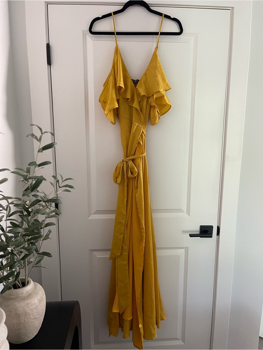 Lulu's Mustard Yellow Ruffle Wrap Maxi Dress